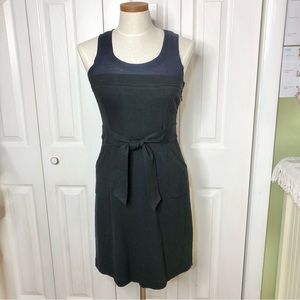 Theory Wakely black/ navy blue tank dress, belted front and invisible side zip